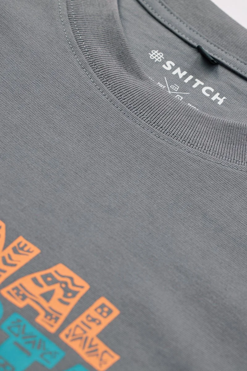 سنيتش Grey Graphic Half Sleeve Oversized T-Shirt