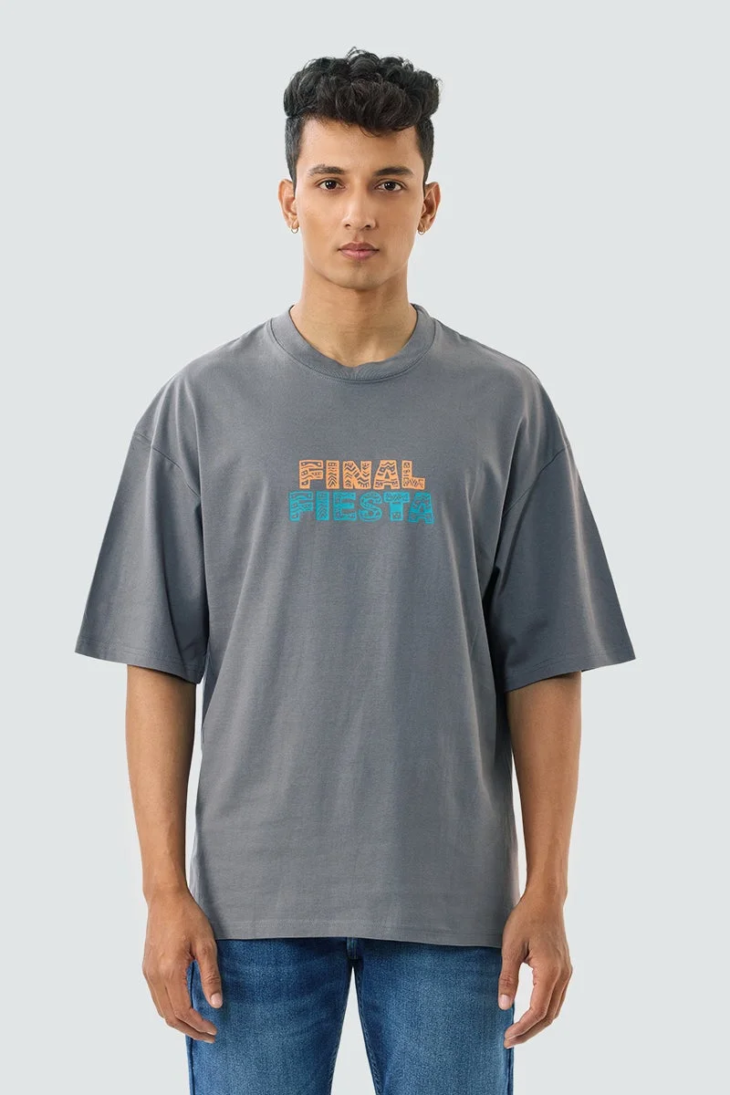 سنيتش Grey Graphic Half Sleeve Oversized T-Shirt