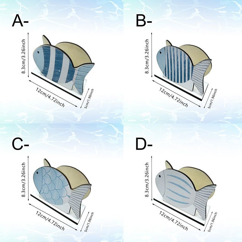 Fresh Ocean Blue Striped Fish Wood Paper Towel Holder Mediterranean Style Vertical Storage Rack SCM2471 4 - Image 3