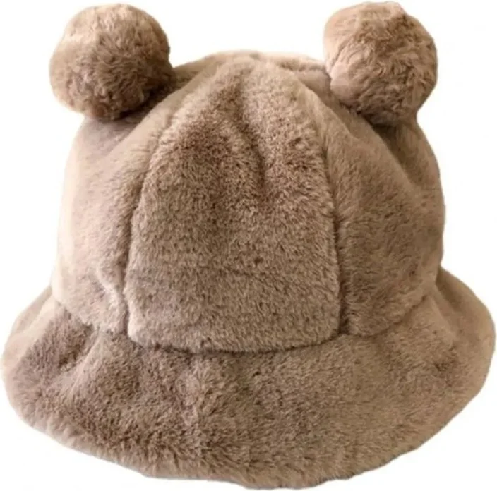 تيزجيلسين Women's Cute Bear Ear Plush Bucket Hat