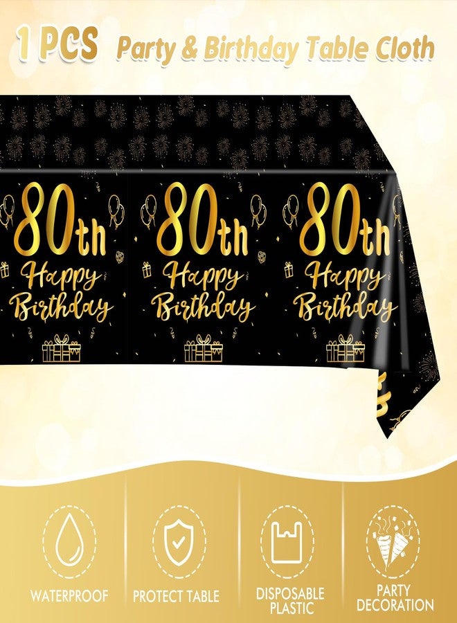 Juhap 41Pcs 80th Birthday Party Decorations for Men Women, Black Gold Happy 80th Birthday Supplies with 20 Plates, 20 Napkins and 1 Tablecloth, 80 Years Old Party Disposable Tableware Kit for Him Her - Image 5