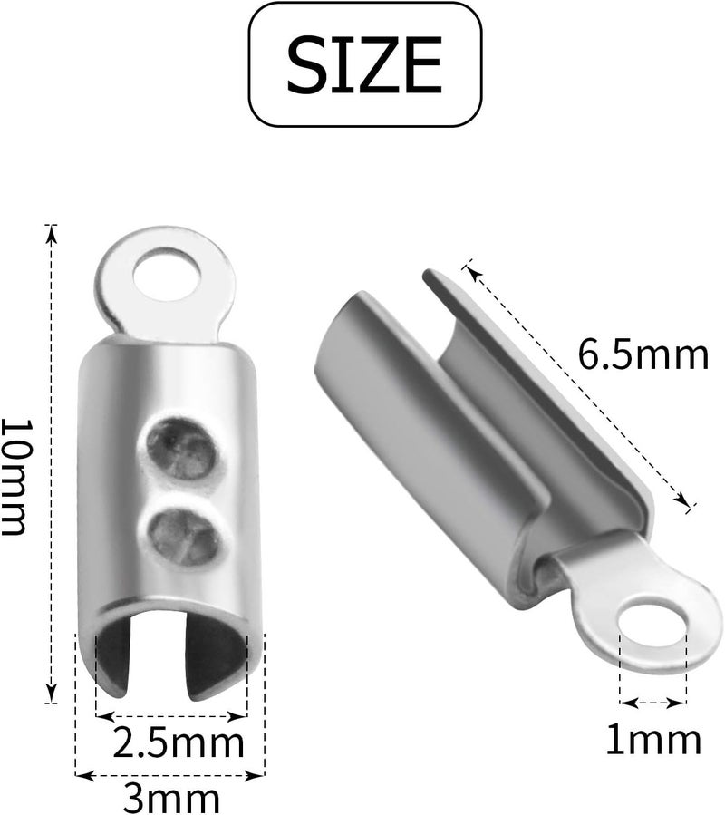 Jdesun Fold Crimp Ends,200Pcs Stainless Steel Fold Over Crimp Cord Ending Clasp Clamp Tips for DIY Jewelry Making Necklaces Bracelets - Image 3