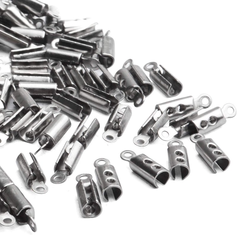 Jdesun Fold Crimp Ends,200Pcs Stainless Steel Fold Over Crimp Cord Ending Clasp Clamp Tips for DIY Jewelry Making Necklaces Bracelets - Image 4