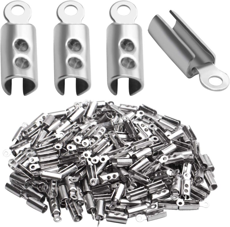 Jdesun Fold Crimp Ends,200Pcs Stainless Steel Fold Over Crimp Cord Ending Clasp Clamp Tips for DIY Jewelry Making Necklaces Bracelets - Image 1
