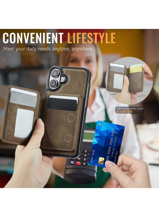 Usroom Compatible with Magsafe Wireless Charing for iPhone 16 6.1" Wallet Case, RFID Blocking Card Holder 2 in 1 Detachable Wallet Kickstand Shockproof Case, Brown - Image 4