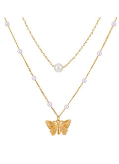 Tiered Butterfly Tassel Necklace in Titanium Steel