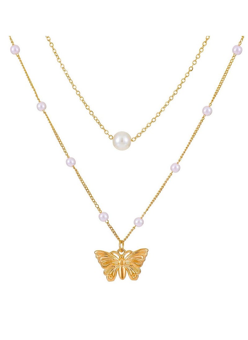 Satinior - Tiered Butterfly Tassel Necklace in Titanium Steel - Image 1