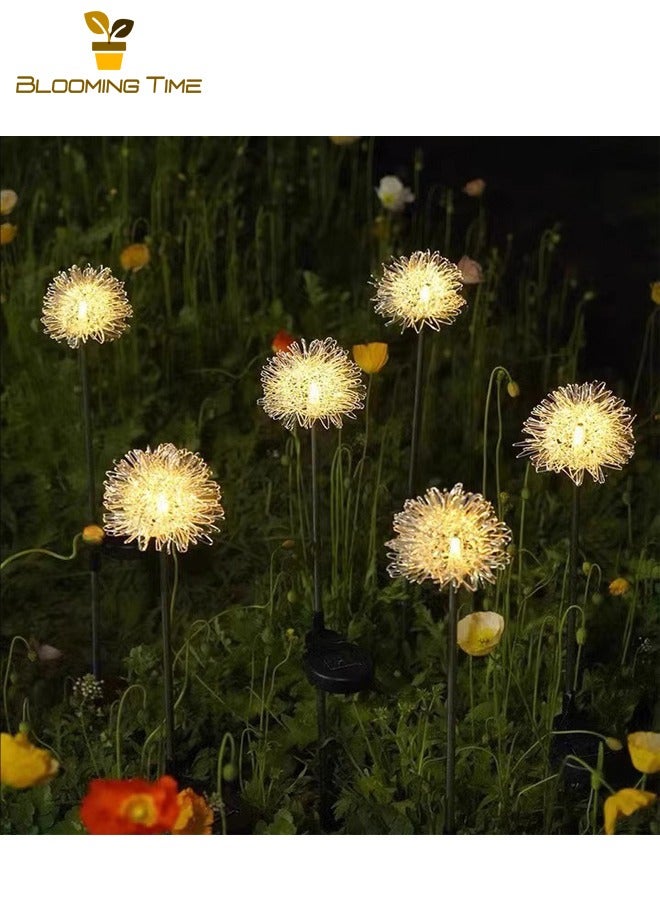 BLOOMING TIME Two Solar Dandelion Lights, Led Aluminum Wire Ball Dandelion Grounding Plug-in Lights, Outdoor Solar Rainproof Lighting, Garden Lawn Lights, Silver - Image 1