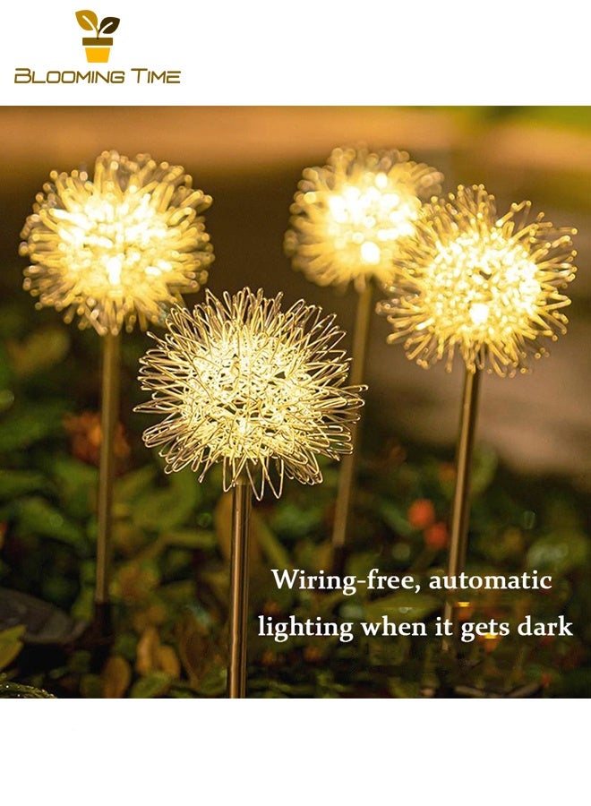 BLOOMING TIME Two Solar Dandelion Lights, Led Aluminum Wire Ball Dandelion Grounding Plug-in Lights, Outdoor Solar Rainproof Lighting, Garden Lawn Lights, Silver - Image 2