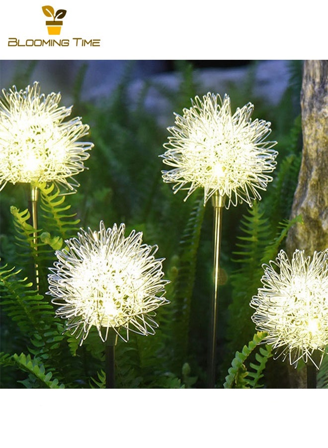 BLOOMING TIME Two Solar Dandelion Lights, Led Aluminum Wire Ball Dandelion Grounding Plug-in Lights, Outdoor Solar Rainproof Lighting, Garden Lawn Lights, Silver - Image 4