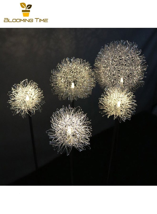 BLOOMING TIME Two Solar Dandelion Lights, Led Aluminum Wire Ball Dandelion Grounding Plug-in Lights, Outdoor Solar Rainproof Lighting, Garden Lawn Lights, Silver - Image 5
