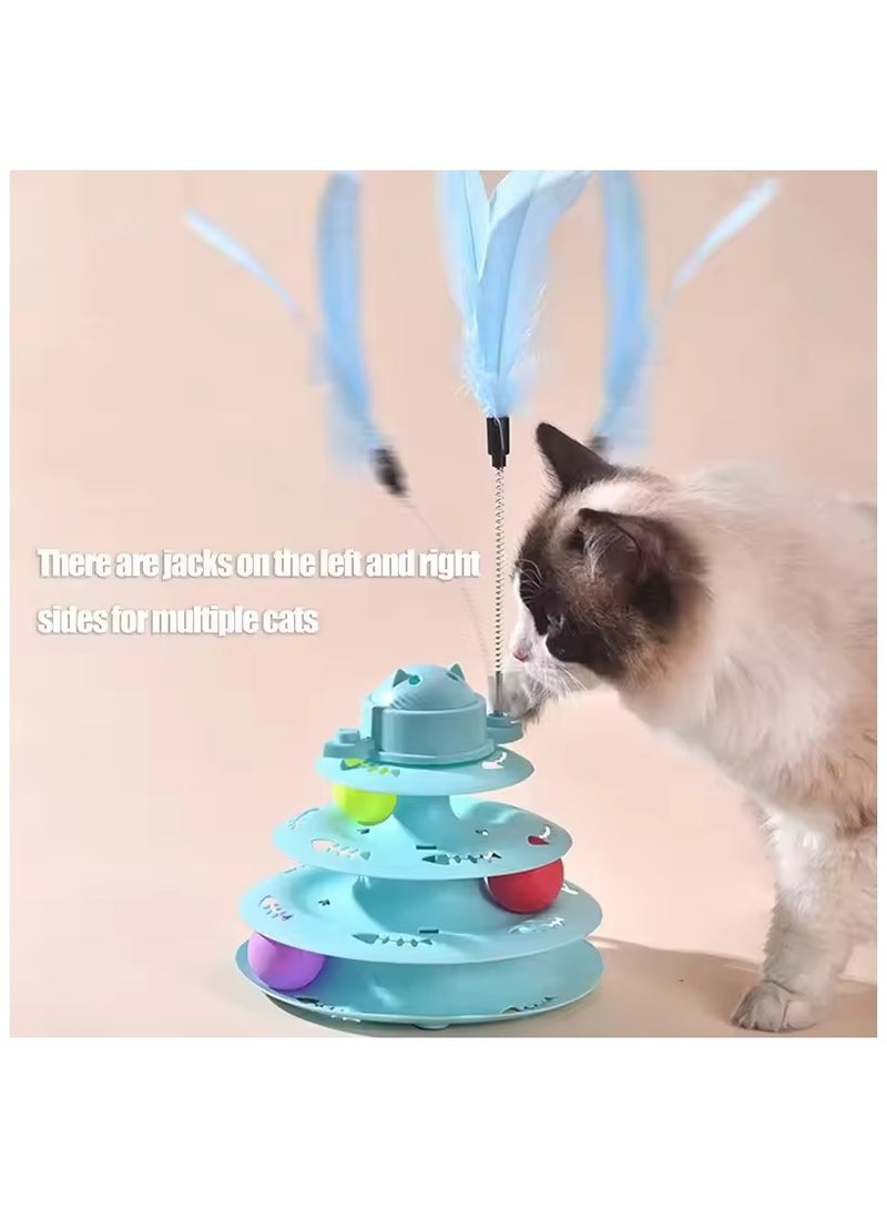 ألعاب تفاعلية للقطط، لعبة برج دوارة، كرات دوارة، ألعاب للقطط، لعبة ألغاز ريش القطط الصغيرة، ألعاب مسار الحيوانات الأليفة، مستلزمات الحيوانات الأليفة، 4 طبقات (3 كرات، 1 ريشة مثيرة، 1 كرة نعناع) - Image 2