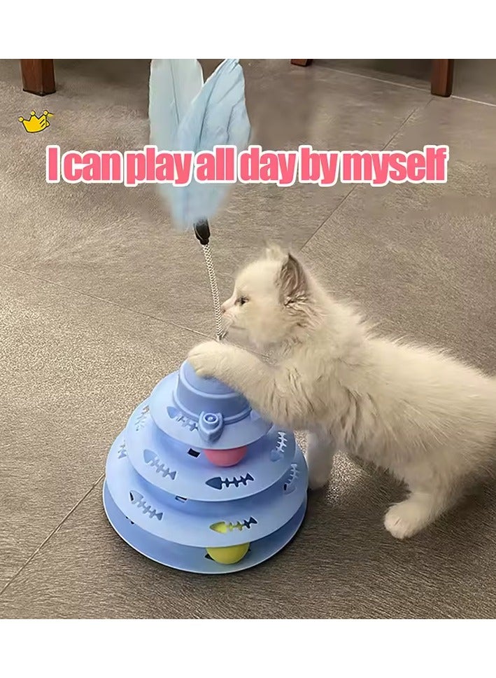 ألعاب تفاعلية للقطط، لعبة برج دوارة، كرات دوارة، ألعاب للقطط، لعبة ألغاز ريش القطط الصغيرة، ألعاب مسار الحيوانات الأليفة، مستلزمات الحيوانات الأليفة، 4 طبقات (3 كرات، 1 ريشة مثيرة، 1 كرة نعناع) - Image 3
