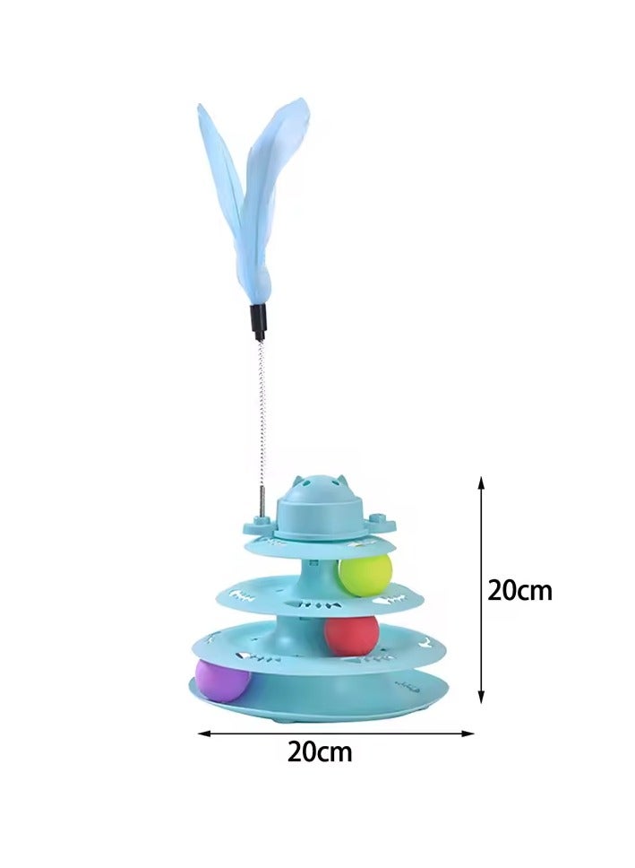 ألعاب تفاعلية للقطط، لعبة برج دوارة، كرات دوارة، ألعاب للقطط، لعبة ألغاز ريش القطط الصغيرة، ألعاب مسار الحيوانات الأليفة، مستلزمات الحيوانات الأليفة، 4 طبقات (3 كرات، 1 ريشة مثيرة، 1 كرة نعناع) - Image 5