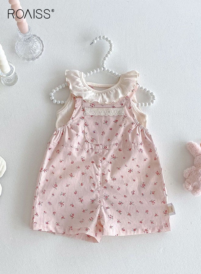 roaiss Toddler Girls Camisole and Overalls Set, Stylish Summer Outfit with Sleeveless Top and Floral Overall Shorts, 2 Piece Comortable Clothing Set for Little Girls - Image 1