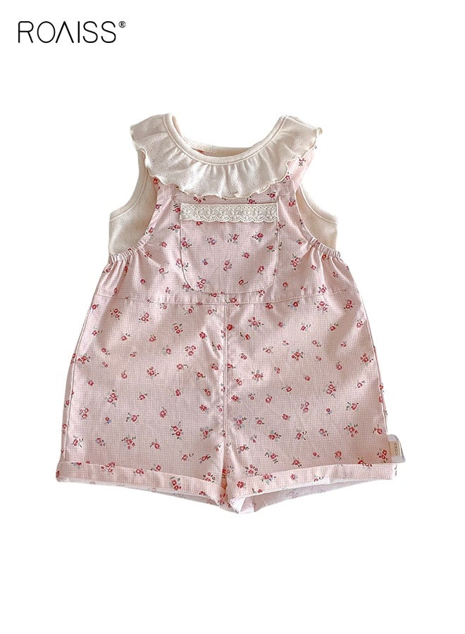 roaiss Toddler Girls Camisole and Overalls Set, Stylish Summer Outfit with Sleeveless Top and Floral Overall Shorts, 2 Piece Comortable Clothing Set for Little Girls - Image 3