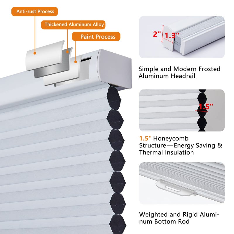 Persilux Custom Blackout Cellular Window Shades Cordless Blinds Honeycomb Blinds for Windows (White 23"W x48"H) Window Shades for Home, Room Darkening Cellular Door Blinds for Kitchen Easy to Install - Image 2
