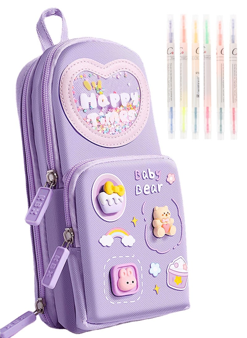 NajmStyle Mini Backpack Pencil Case Art Marker Storage Canvas Makeup Pocket Small Gadget Bag Organizer Random Free of 6 Pack Highlighters - Image 1