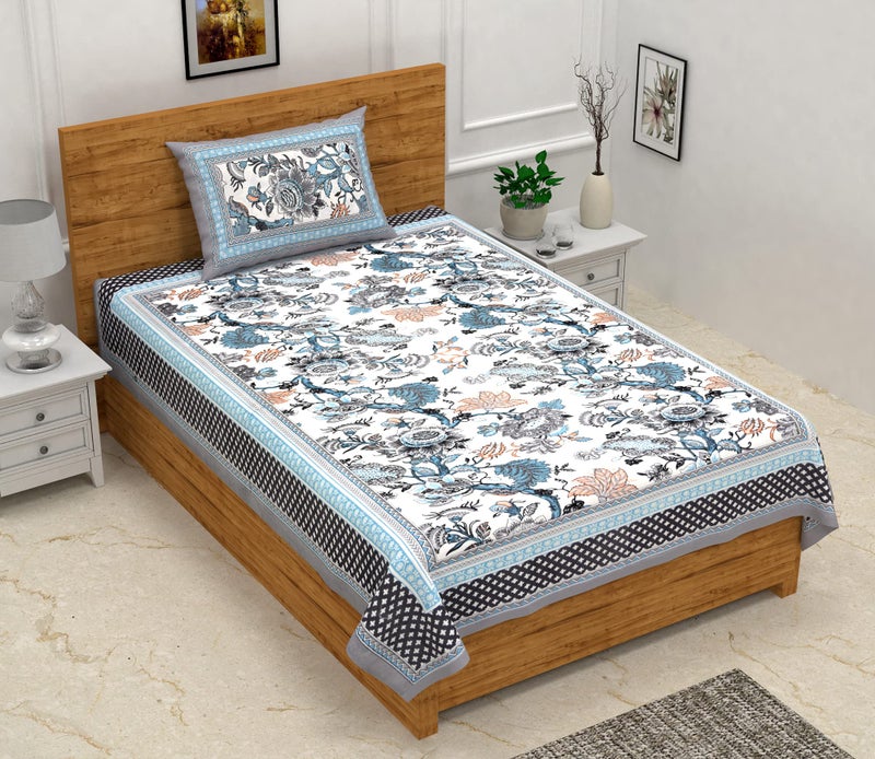 EasyGoods® 240 TC Cotton Bedsheet for Single Bed –Grey |Ethnic14 Bedsheet Single Size Bed Cotton|Single Size Bedsheet|Single Bedsheet with 1 Pillow Cover 60x90 Inch| Handcrafted Bed Sheets - Image 1