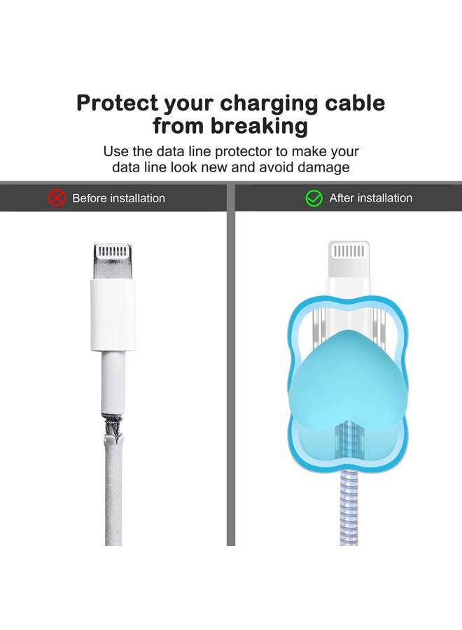 CameCosy Cute Waves DIY Cable Protector for iPhone Charger,Kawaii 3D Love Heart Design,Data Cable USB Charger Data Line Phone Wire Saver Protector for iPhone 11 12 13 14 Pro Max XS XR X 7 8 Plus-Blue - Image 4
