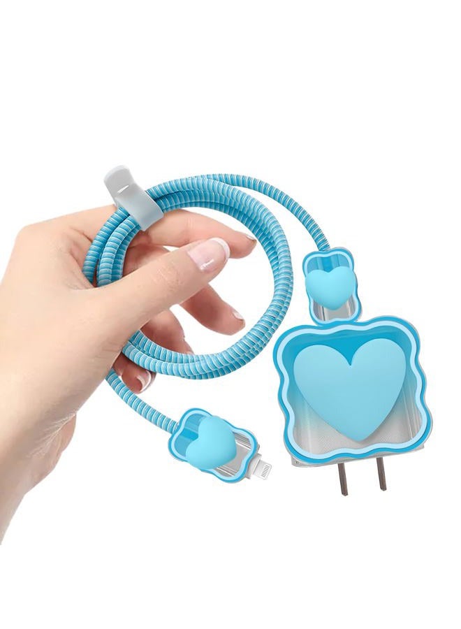 CameCosy Cute Waves DIY Cable Protector for iPhone Charger,Kawaii 3D Love Heart Design,Data Cable USB Charger Data Line Phone Wire Saver Protector for iPhone 11 12 13 14 Pro Max XS XR X 7 8 Plus-Blue - Image 1