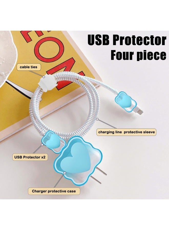 CameCosy Cute Waves DIY Cable Protector for iPhone Charger,Kawaii 3D Love Heart Design,Data Cable USB Charger Data Line Phone Wire Saver Protector for iPhone 11 12 13 14 Pro Max XS XR X 7 8 Plus-Blue - Image 2
