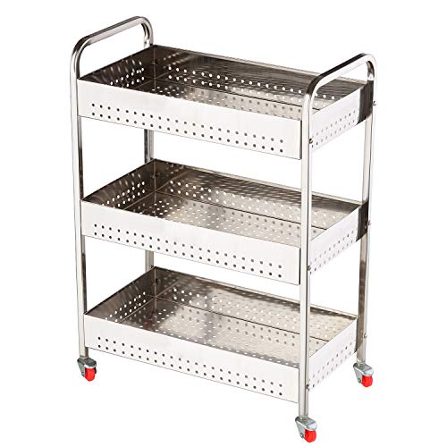 XXSSIER Stainless Steel 3 Layer Folding Vegetable Stand Kitchen Trolley With Wheels, Easy To Assemble Vegetable Basket (44 X 23 X 61 Cm) - Image 3