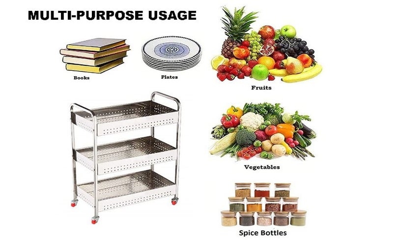 XXSSIER Stainless Steel 3 Layer Folding Vegetable Stand Kitchen Trolley With Wheels, Easy To Assemble Vegetable Basket (44 X 23 X 61 Cm) - Image 5