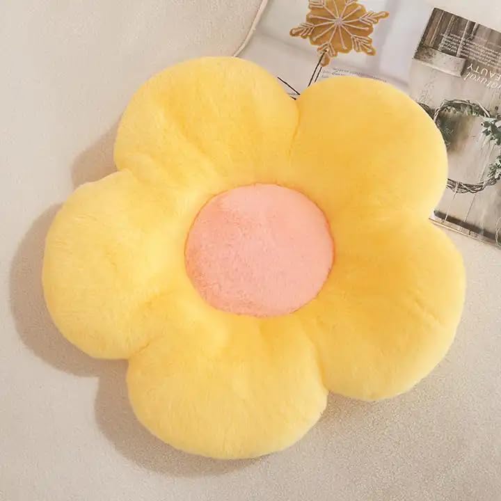AVSHUB Daisy Shaped Throw Pillows Cute Preppy Decorative Pillows Floor Cushion for Girls Bedroom Bed Room Couch Sofa Chair Decor Aesthetic (35 CM, Yellow) - Image 1