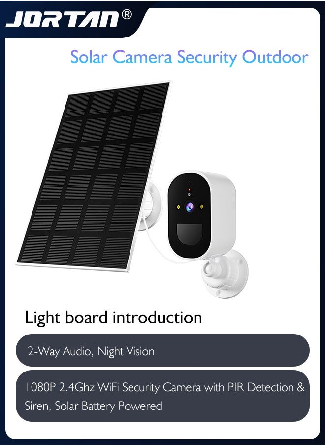 JORTAN - 4MP Wi-Fi Solar Security Camera Outdoor Wireless Low Power Consumption Surveillance Camera Dual Monitoring IP66 Waterproof Camera with Solar Panel & PIR Detection & Siren & 2-Way Audio ＆ HD Night Vision - Image 1