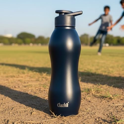 Clazkit Platina Stainless Steel Black Matte Finish Water Bottle |ISI Certified | Leakproof, Rust-Free, BPA-Free, Durable for Fridge, Sports, Gym, Yoga & Office – Easy to Clean & Reusable-1000ml - Image 1