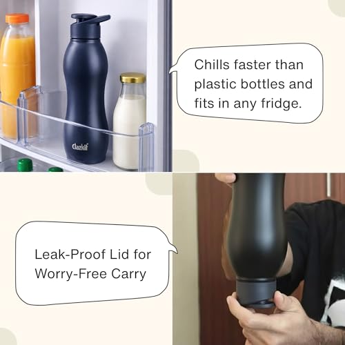 Clazkit Platina Stainless Steel Black Matte Finish Water Bottle |ISI Certified | Leakproof, Rust-Free, BPA-Free, Durable for Fridge, Sports, Gym, Yoga & Office – Easy to Clean & Reusable-1000ml - Image 4