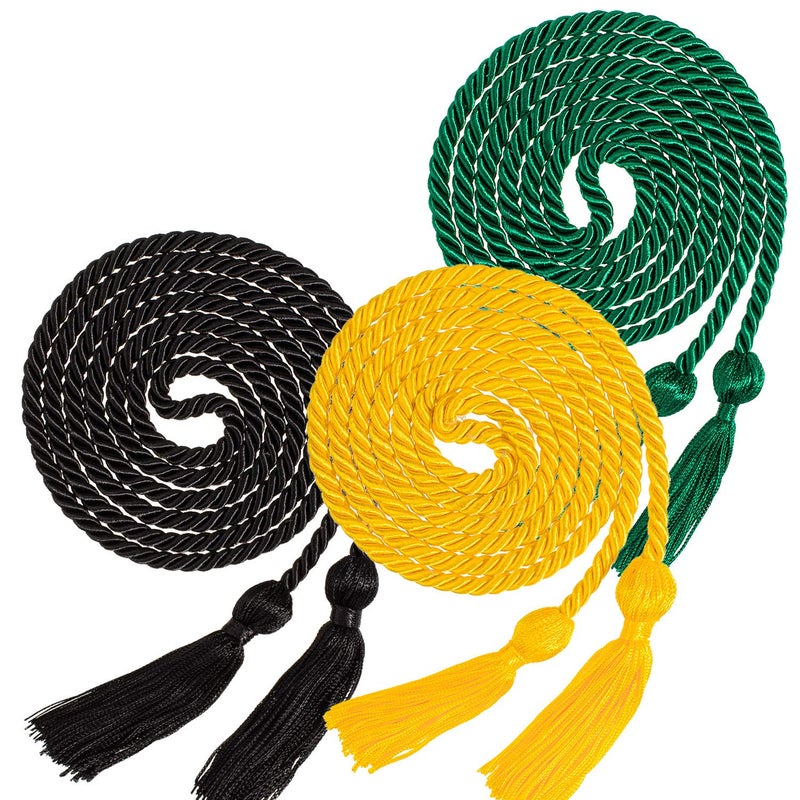 Whaline 3Pcs Graduation Honor Cords Rayon Braided Honor Cords with Tassels for Grad Days and Graduates Photography Black Gold Green