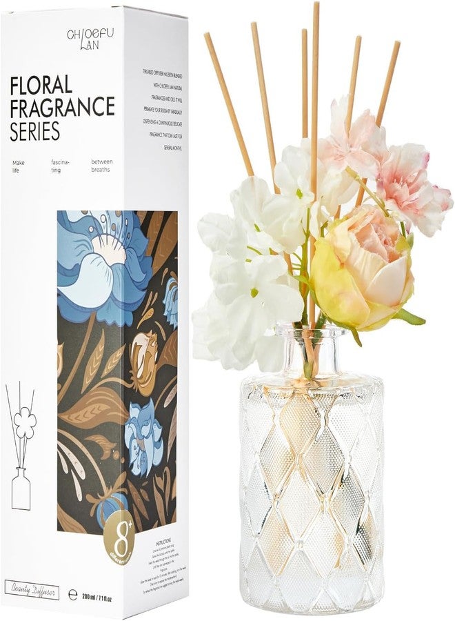 Chloefu LAN معطر جو كلويفو لان برائحة الفانيليا الكريمية، وجوز الهند الحليبي، معطر جو على شكل زهور بحجم 6.7 أونصة مع أعواد، ديكور ريفي عصري، ديكور للحمام والمكتب، معطر جو - Image 1