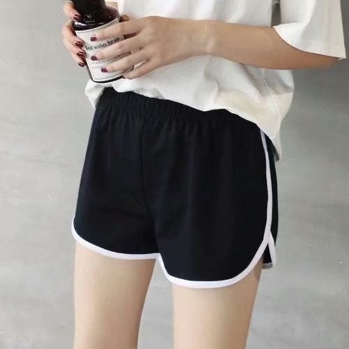 Korean Style plus size Loose Sports Solid Color Shorts Womens Three-point Running Pants Casual Yoga Pants Outer Wear Beach Pajama Pants Black Single Side Cordless Trousers 