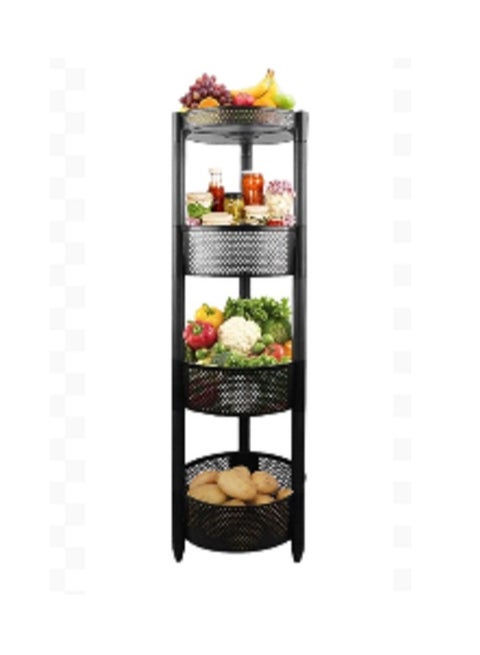 4 Tier Round Trolley Kitchen Storage Cart with Fruit Vegetable Storage Baskets Black