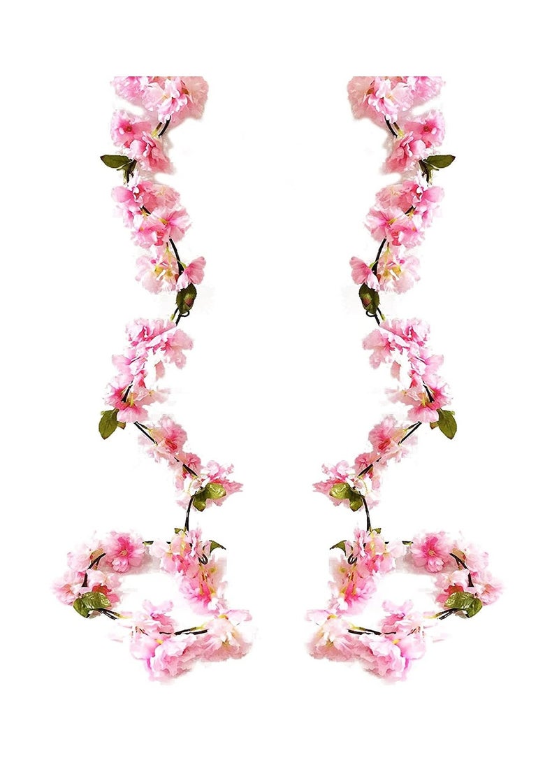 Captaintech 2 Pack 5.9FT Artificial Cherry Blossom Garland Hanging Vine Fake Silk Floral Garland with Green Leaves for Home Garden Fence Wedding Party Craft Art Decoration - Image 1