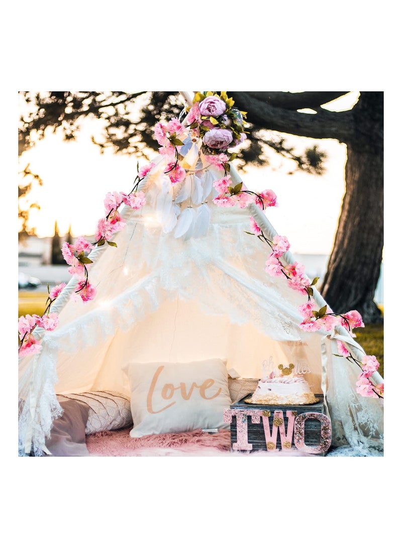 Captaintech 2 Pack 5.9FT Artificial Cherry Blossom Garland Hanging Vine Fake Silk Floral Garland with Green Leaves for Home Garden Fence Wedding Party Craft Art Decoration - Image 4