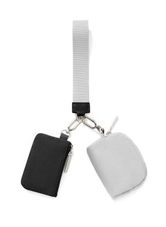 Dual Pouch Wristlet Wallets for Women, Mini Zip Around Wristlet Wallet, Double Pocket Wrist Wallet Portable Coin Purse Zipper (Black+Grey)