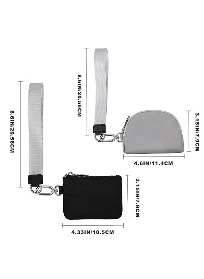 Generic - Dual Pouch Wristlet Wallets for Women, Mini Zip Around Wristlet Wallet, Double Pocket Wrist Wallet Portable Coin Purse Zipper (Black+Grey) - Image 1