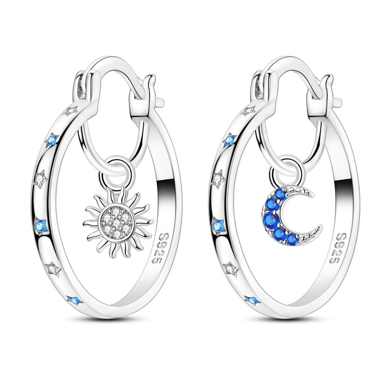 Parmuz 925 Sterling Silver Earrings Large Big Hoop Earrings Star Moon Butterfly Cubic Zirconia Thin Round Hoops for Women - Image 1