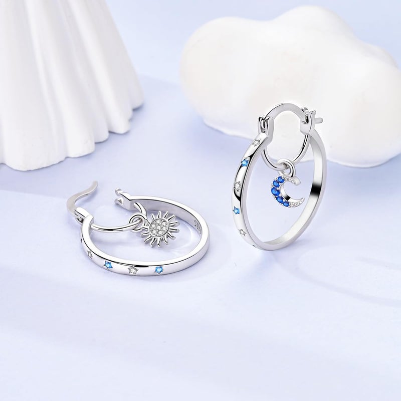 Parmuz 925 Sterling Silver Earrings Large Big Hoop Earrings Star Moon Butterfly Cubic Zirconia Thin Round Hoops for Women - Image 2
