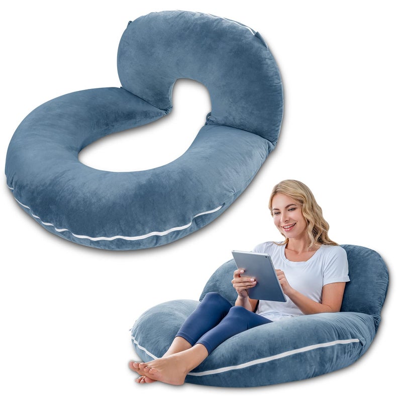 INSEN Reading Pillow, Back Pillow for Sitting in Bed for Reading, Nurse & Relax, Reading Pillow for Adults, Moms & Kids, Sit Up Pillow for Bed, Blue - Image 1