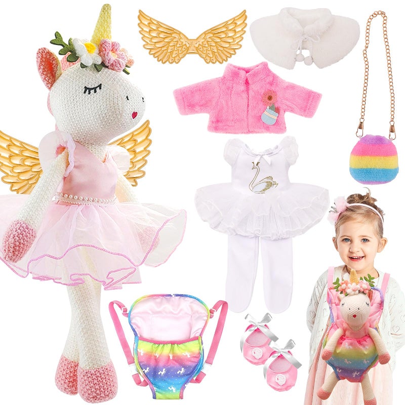 SUPERGFS Unicorn Stuffed Animals Plush Ballerina Baby Doll with Doll Carrier Cloth Accessories Ballet Shoes Unicorn Toys Christmas Birthday Gifts for Girl 3 4 5 6 Year Old Girls - Image 3