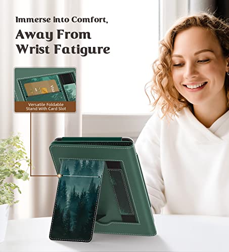 MoKo Case Fits All-New 6" Kindle (11th Gen, 2024/2022)/Kindle (10th Gen, 2019), Ultra Lightweight PU Shell Cover with Auto Wake/Sleep, Green Forest - Image 3