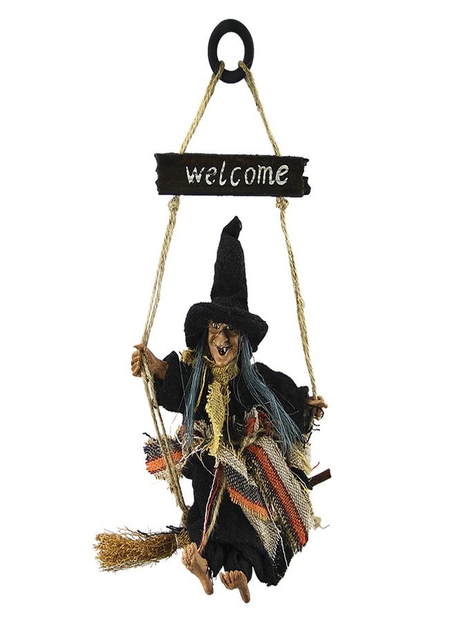 BXT Halloween Wall Door Porch Tree Decoration Props Hanging Swing Witch on Broom w/ Welcome Wood Plaque Ornaments for Role Play Coven Party,Bar,Haunted House,Indoor and Outdoor Decor - Image 1
