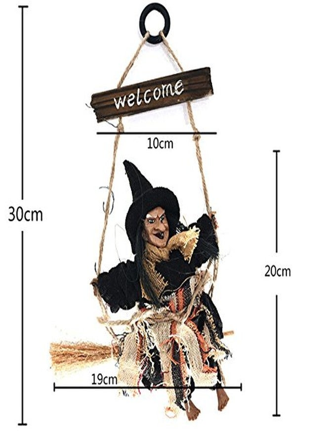 BXT Halloween Wall Door Porch Tree Decoration Props Hanging Swing Witch on Broom w/ Welcome Wood Plaque Ornaments for Role Play Coven Party,Bar,Haunted House,Indoor and Outdoor Decor - Image 5