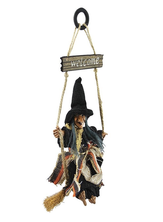 BXT Halloween Wall Door Porch Tree Decoration Props Hanging Swing Witch on Broom w/ Welcome Wood Plaque Ornaments for Role Play Coven Party,Bar,Haunted House,Indoor and Outdoor Decor - Image 3