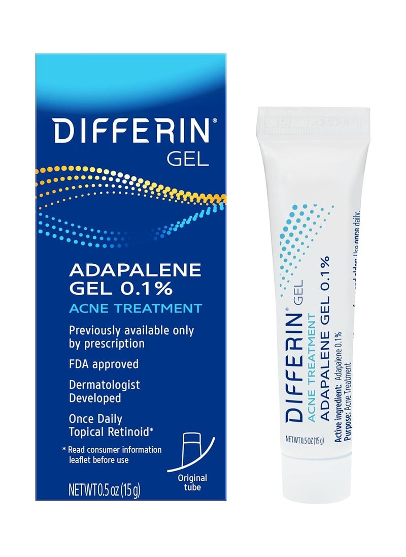 differin - جل علاج حب الشباب من ديفرين، كمية تكفي لمدة 30 يومًا، علاج ريتينويد للوجه مع 0.1% أدابالين، عناية لطيفة بالبشرة الحساسة المعرضة لحب الشباب، أنبوب 15 جم - Image 1