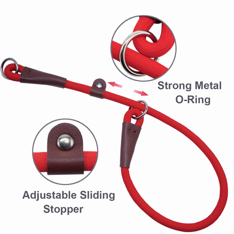 MayPaw Slip Collar Nylon Rope Adjustable Collar for Dog Training- No Pull Round Martingale Dog Collars for Small Medium Large Dogs (24" x 1/2", Red) - Image 2